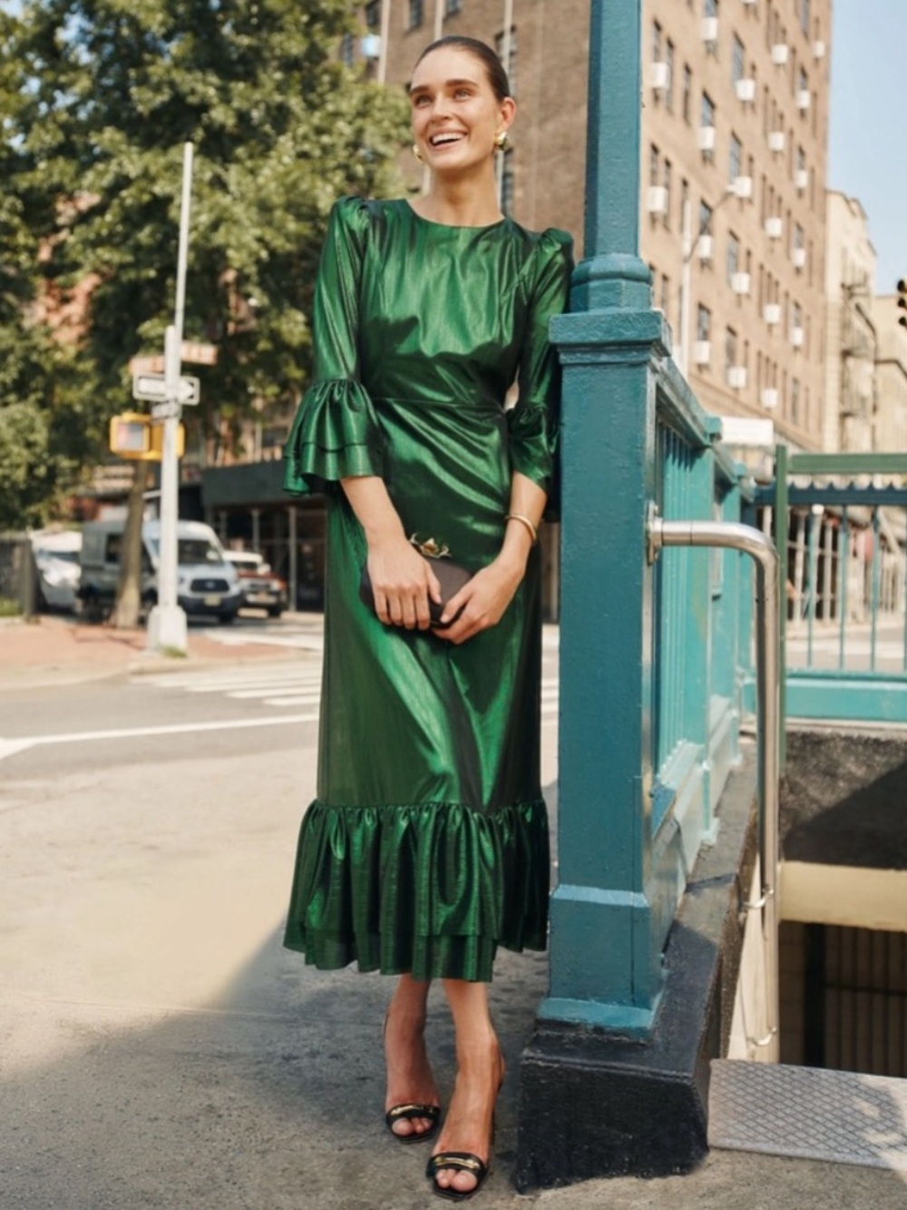 Pomander Place S Lillith Lilith Dress Emerald Green Crinkle Lurex Women’s NWT